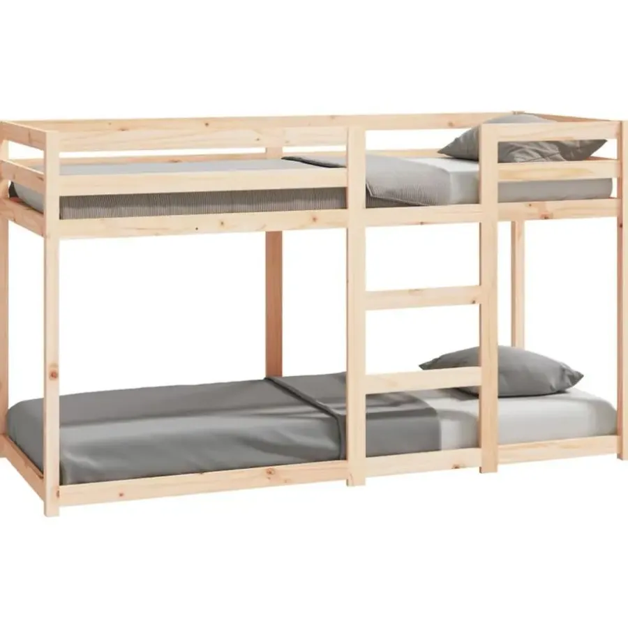 Kinderbedden-vidaXL - Stapelbed met zijladder - Naturel - Massief grenenhout - 75x190 cm