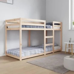 Kinderbedden-vidaXL - Stapelbed met zijladder - Naturel - Massief grenenhout - 75x190 cm