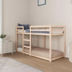 Kinderbedden-vidaXL - Stapelbed met zijladder - Naturel - Massief grenenhout - 75x190 cm