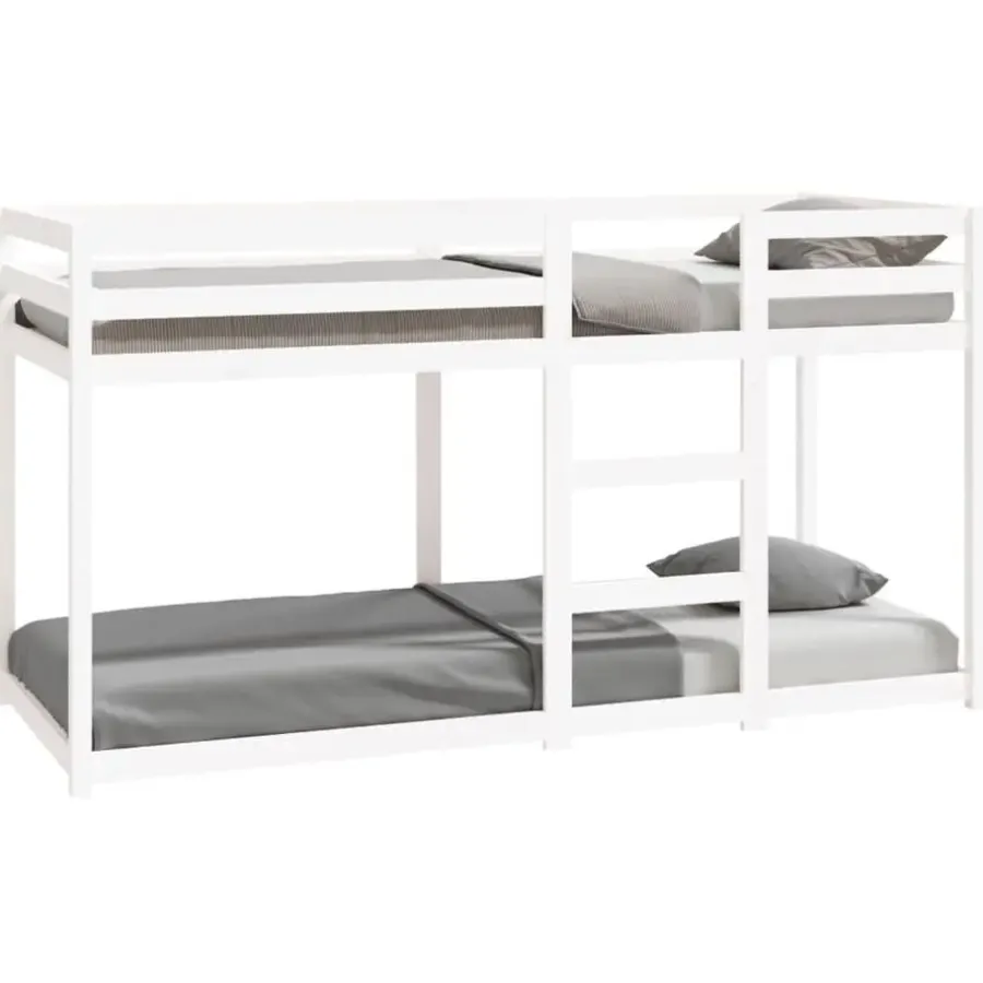 Kinderbedden-vidaXL - Stapelbed met zijladder - Wit - Massief grenenhout - 80x200 cm