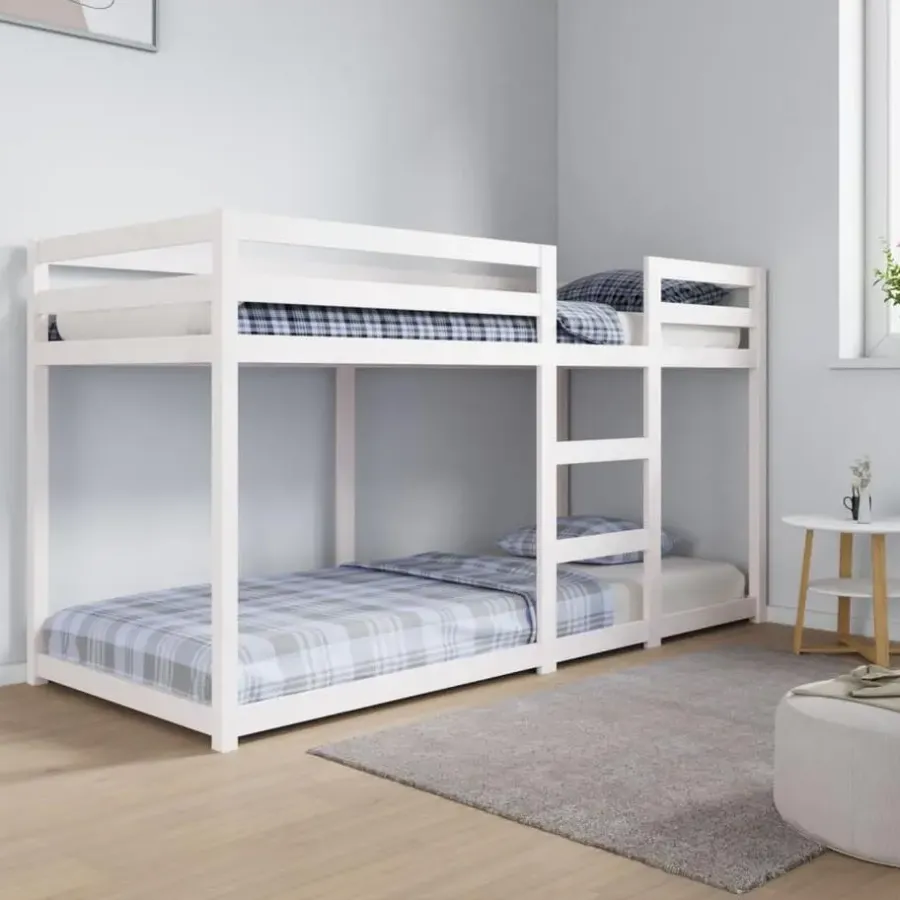 Kinderbedden-vidaXL - Stapelbed met zijladder - Wit - Massief grenenhout - 80x200 cm