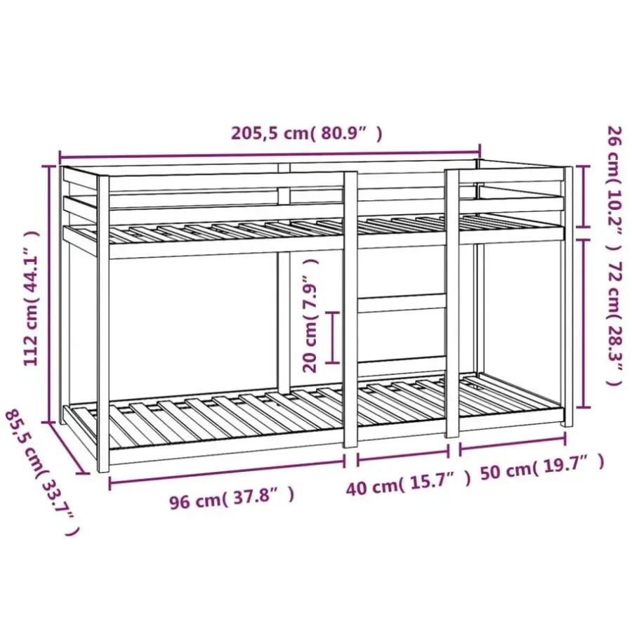 Kinderbedden-vidaXL - Stapelbed met zijladder - Wit - Massief grenenhout - 80x200 cm