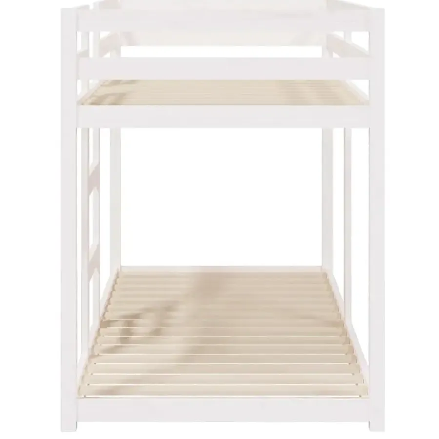 Kinderbedden-vidaXL - Stapelbed met zijladder - Wit - Massief grenenhout - 80x200 cm