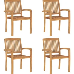 Tuinstoelen-vidaXL - Stapelstoelen - Kussens - Grijs - Hout - 4 stuks