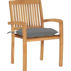 Tuinstoelen-vidaXL - Stapelstoelen - Kussens - Grijs - Hout - 4 stuks