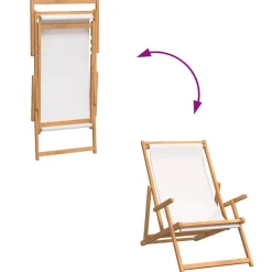 vidaXL - Strandstoel - Crème - Teakhout - Inklapbaar