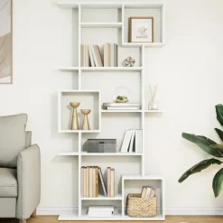 Boekenkasten|Boekenkasten-vidaXL - Symmetrische Boekenkast met vakken - Wit - Bewerkt hout - 92x29x188 cm