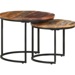 Salontafels-vidaXL - Tafeltje - Bruin - Gerecycled hout - Ø 40 x 34 cm - 2 stuks