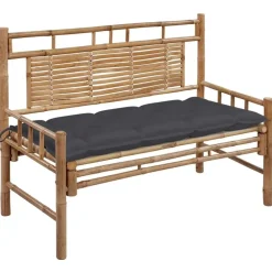 Tuinbanken-vidaXL - Tuinbank - Antraciet - Bamboe - 120 cm - Met kussen