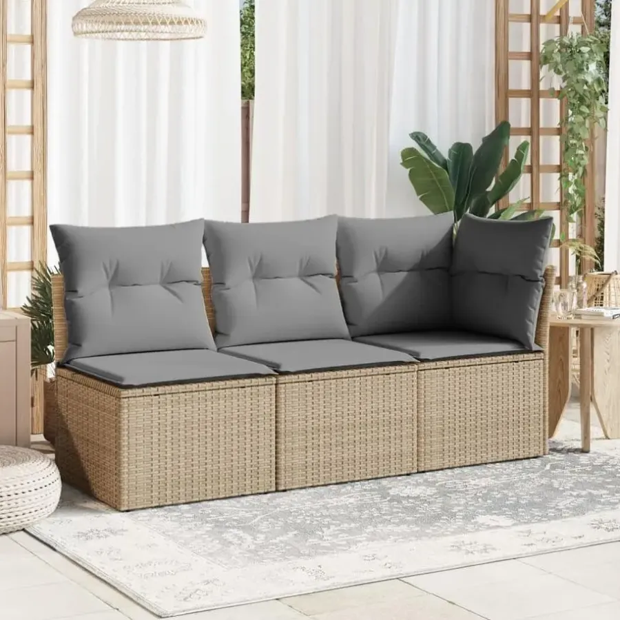Loungebanken-vidaXL - Tuinbank - Beige - Poly rattan
