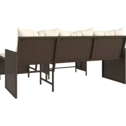 Loungesets-vidaXL - Tuinbank - Bruin - Poly rattan - L-vormig - Met tafel en kussens