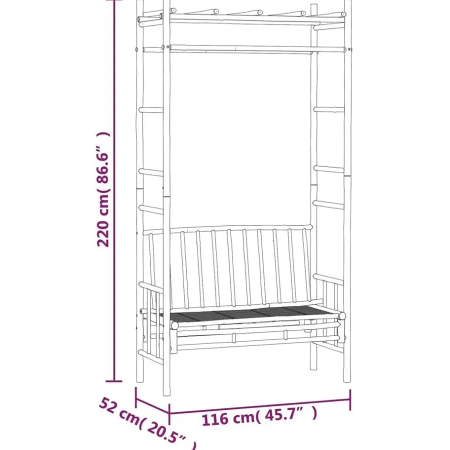 vidaXL - Tuinbank - Bruin - Bamboe - 116 cm - Met pergola