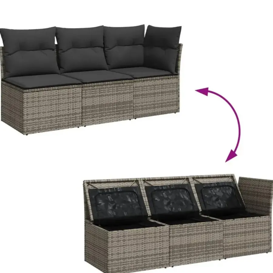 Loungebanken-vidaXL - Tuinbank - Grijs - Poly rattan