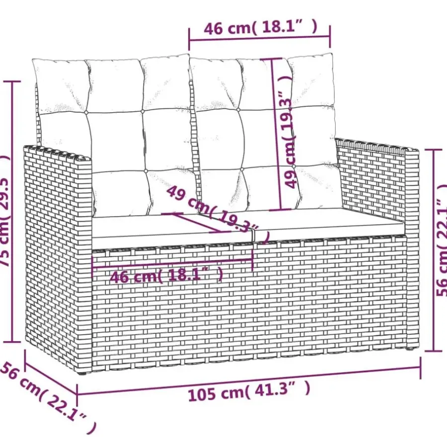 vidaXL - Tuinbank - Grijs - Poly rattan - 105 cm - Met Antraciet kussens