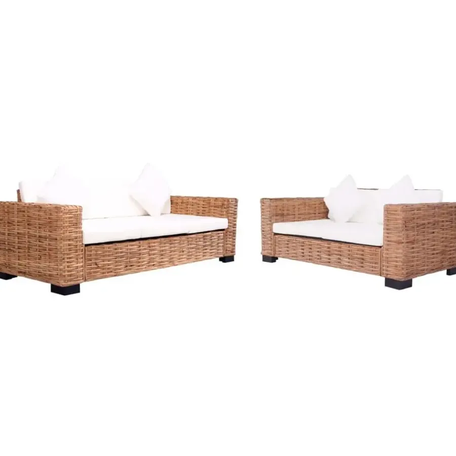 Loungebanken-vidaXL - Tuinbank - Wit - Rattan