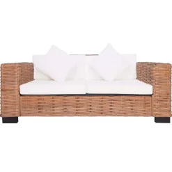 Loungebanken-vidaXL - Tuinbank - Wit - Rattan