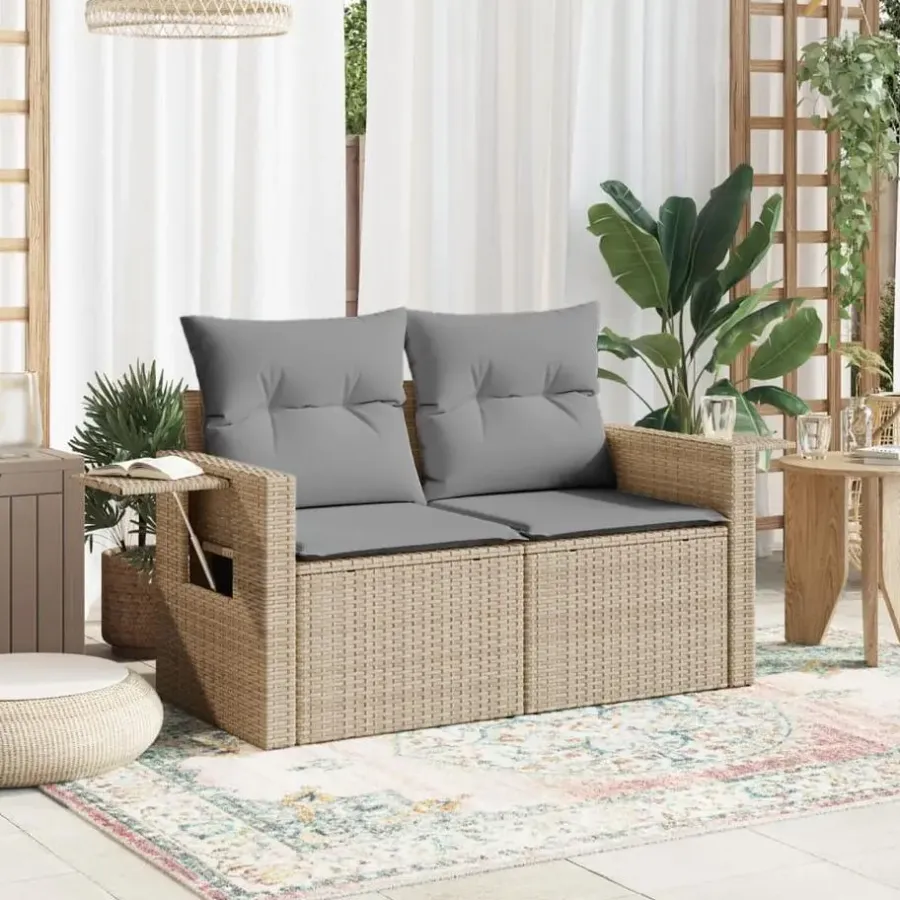 vidaXL - Tuinbank 2 -zits - Beige - Poly rattan - Met kussens