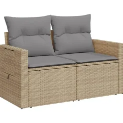 vidaXL - Tuinbank 2 -zits - Beige - Poly rattan - Met kussens
