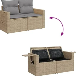 vidaXL - Tuinbank 2 -zits - Beige - Poly rattan - Met kussens
