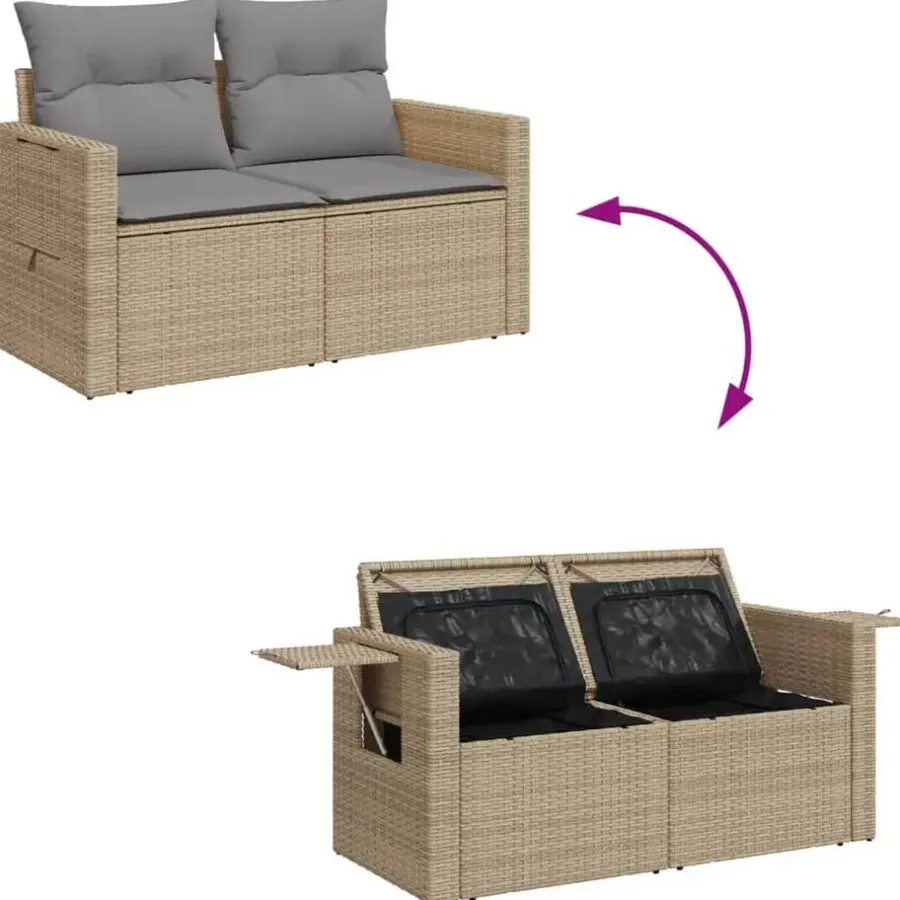 vidaXL - Tuinbank 2 -zits - Beige - Poly rattan - Met kussens