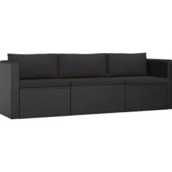 Loungebanken-vidaXL - Tuinbank - Zwart - Poly rattan
