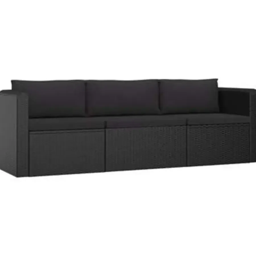 Loungebanken-vidaXL - Tuinbank - Zwart - Poly rattan