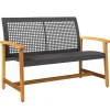 vidaXL - Tuinbank - Zwart - Poly rattan en acaciahout - 112 cm