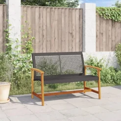 vidaXL - Tuinbank - Zwart - Poly rattan en acaciahout - 112 cm