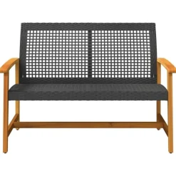 vidaXL - Tuinbank - Zwart - Poly rattan en acaciahout - 112 cm