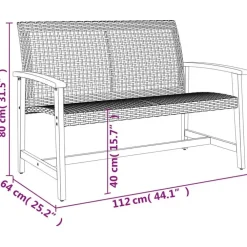vidaXL - Tuinbank - Zwart - Poly rattan en acaciahout - 112 cm
