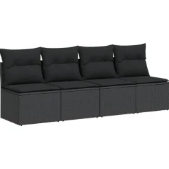Loungebanken-vidaXL - Tuinbank - Zwart - Poly rattan