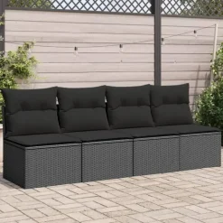 Loungebanken-vidaXL - Tuinbank - Zwart - Poly rattan