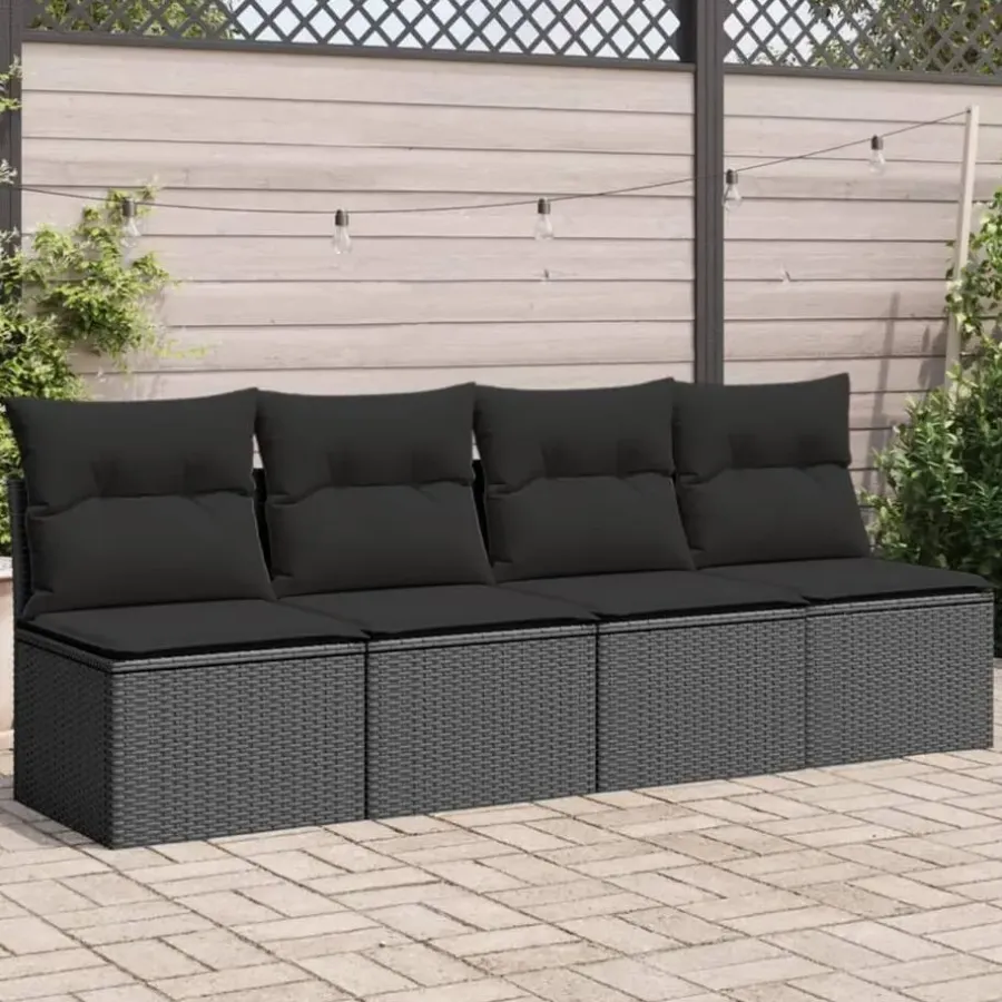 Loungebanken-vidaXL - Tuinbank - Zwart - Poly rattan