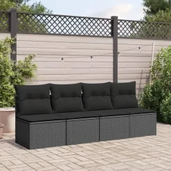 Loungebanken-vidaXL - Tuinbank - Zwart - Poly rattan