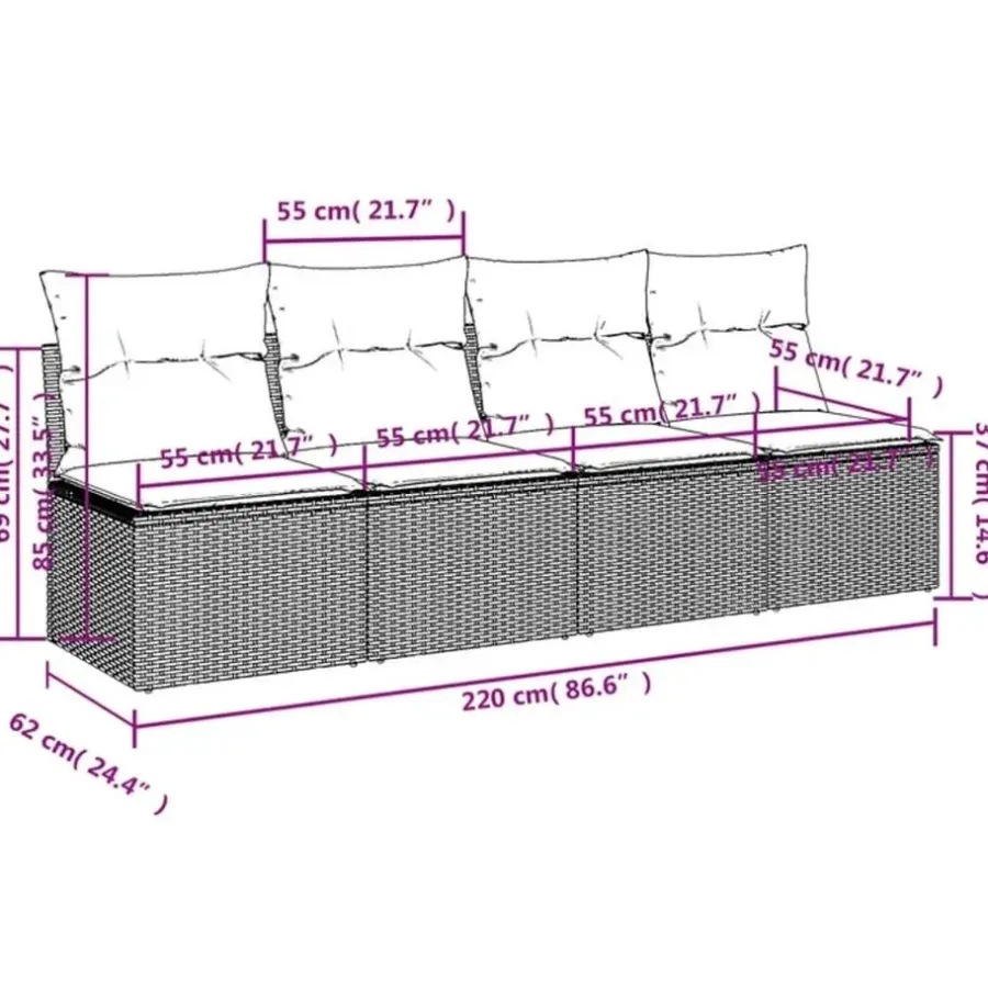 Loungebanken-vidaXL - Tuinbank - Zwart - Poly rattan