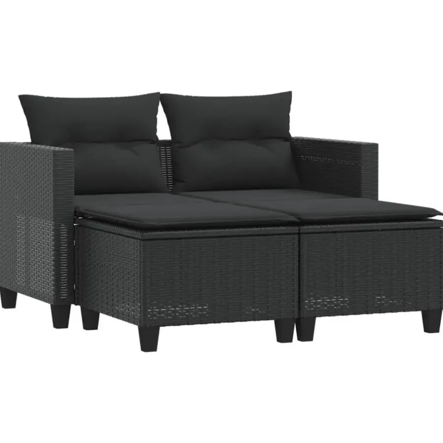 Loungebanken-vidaXL - Tuinbank - Zwart - Poly rattan