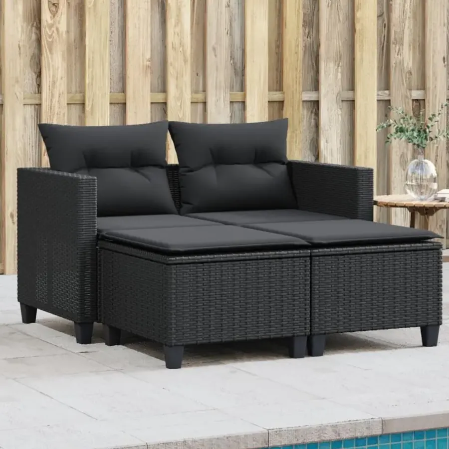 Loungebanken-vidaXL - Tuinbank - Zwart - Poly rattan