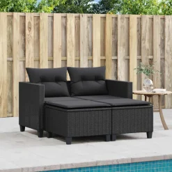 Loungebanken-vidaXL - Tuinbank - Zwart - Poly rattan