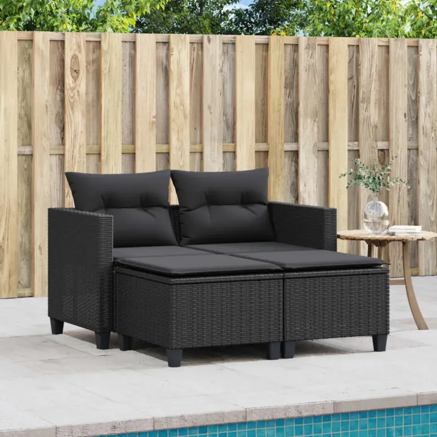 Loungebanken-vidaXL - Tuinbank - Zwart - Poly rattan