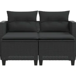 Loungebanken-vidaXL - Tuinbank - Zwart - Poly rattan