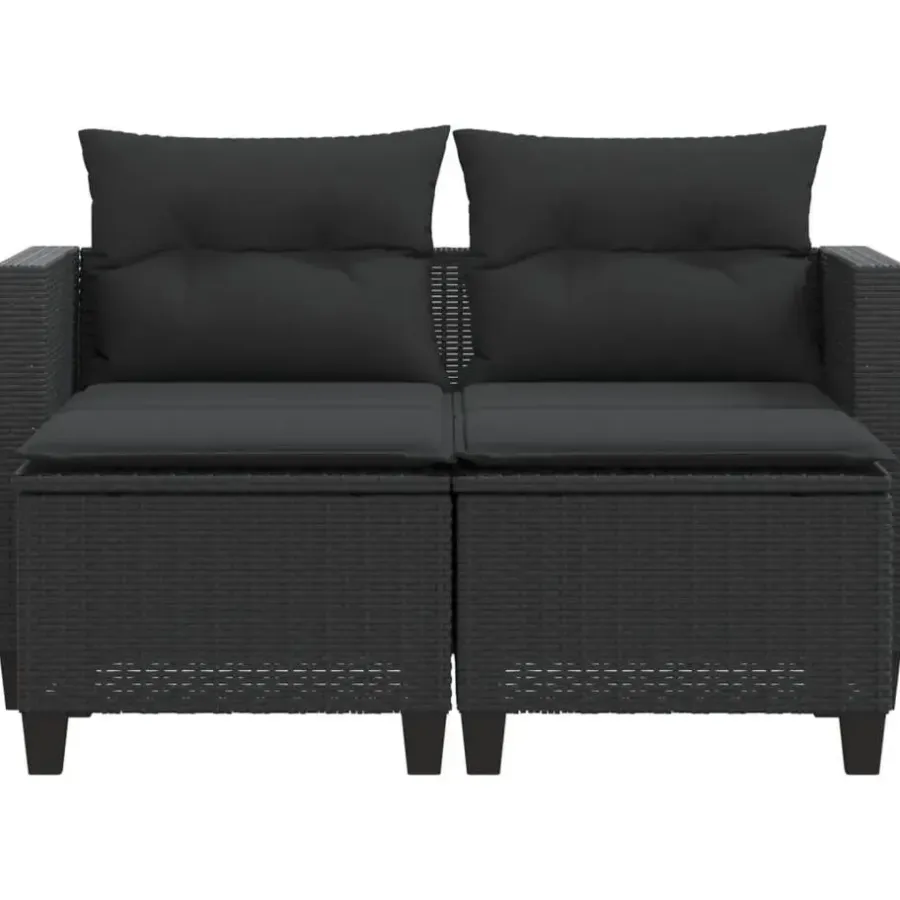 Loungebanken-vidaXL - Tuinbank - Zwart - Poly rattan