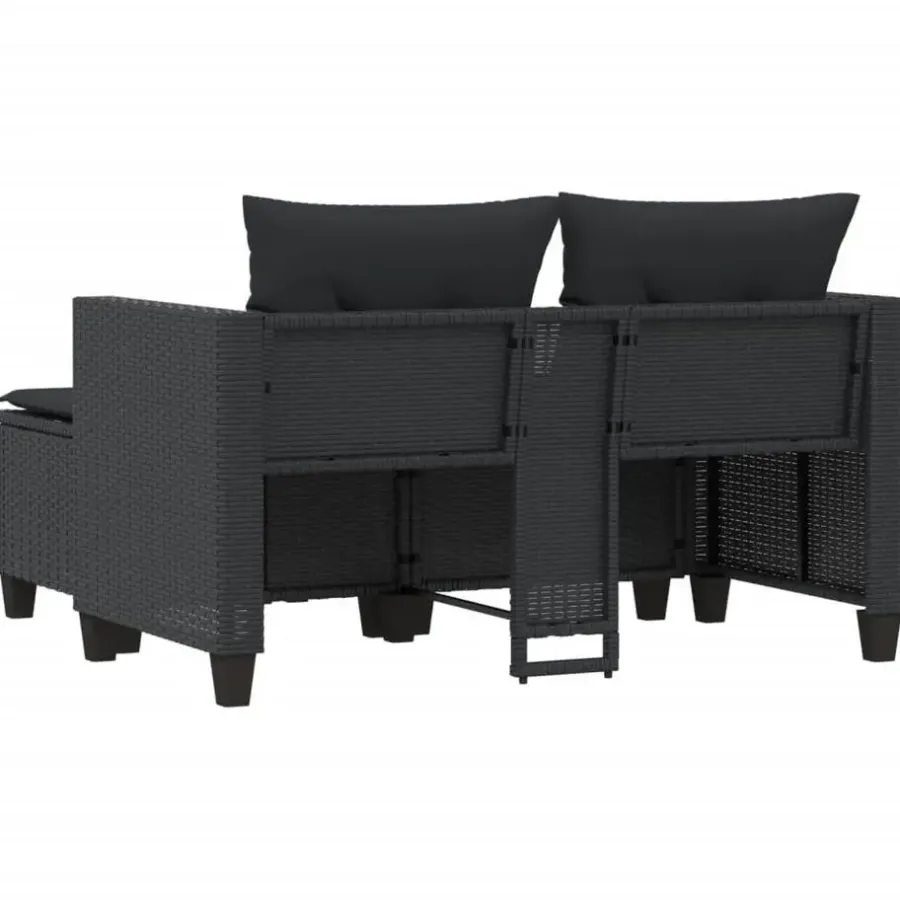 Loungebanken-vidaXL - Tuinbank - Zwart - Poly rattan