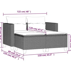 Loungebanken-vidaXL - Tuinbank - Zwart - Poly rattan