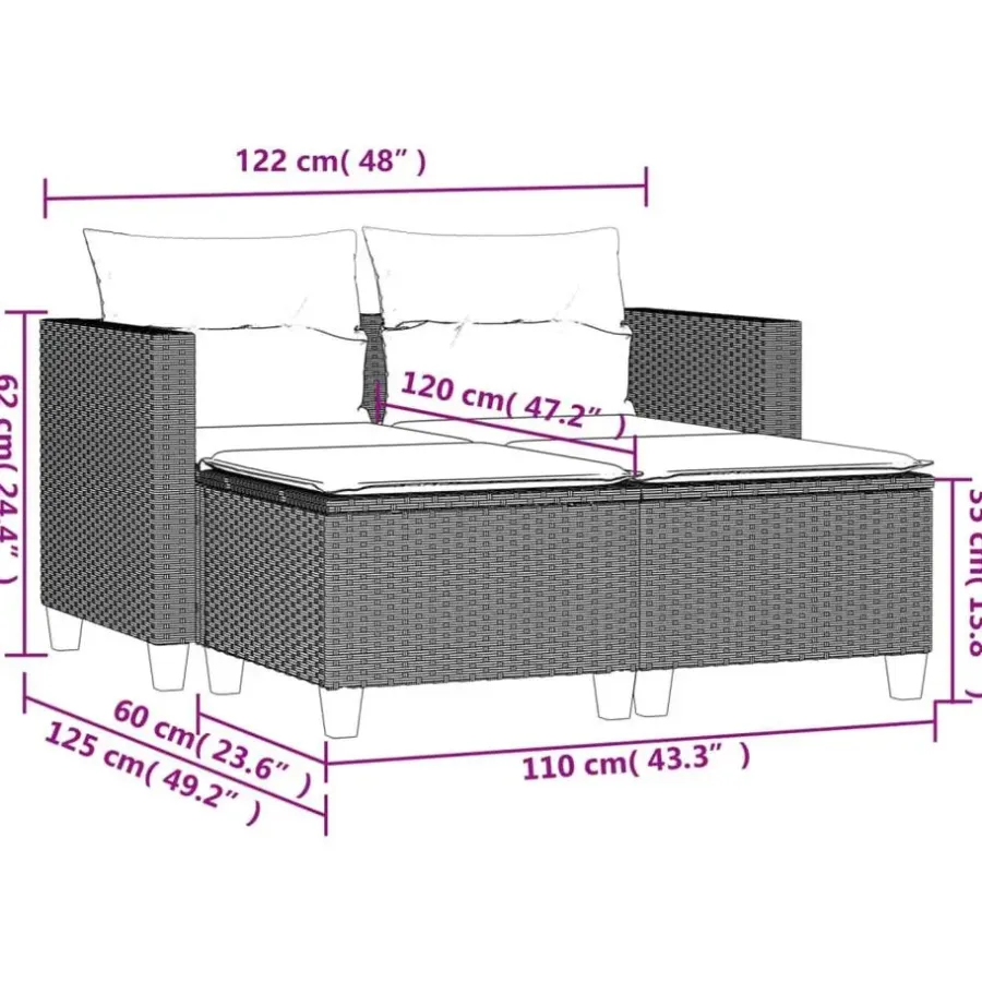 Loungebanken-vidaXL - Tuinbank - Zwart - Poly rattan