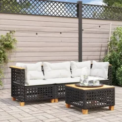 Tuinbanken-vidaXL - Tuinbank - Zwart - Poly rattan - 3 stuks