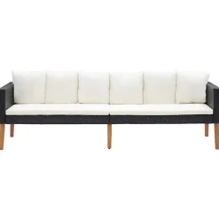 Loungebanken-vidaXL - Tuinbank - Zwart - Poly rattan