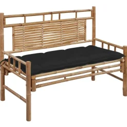 Tuinbanken-vidaXL - Tuinbank - Zwart - Bamboe - 120 cm - Met kussen