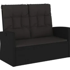 Loungebanken-vidaXL - Tuinbank - Zwart - Poly rattan - 118 cm - Verstelbaar - Met kussens