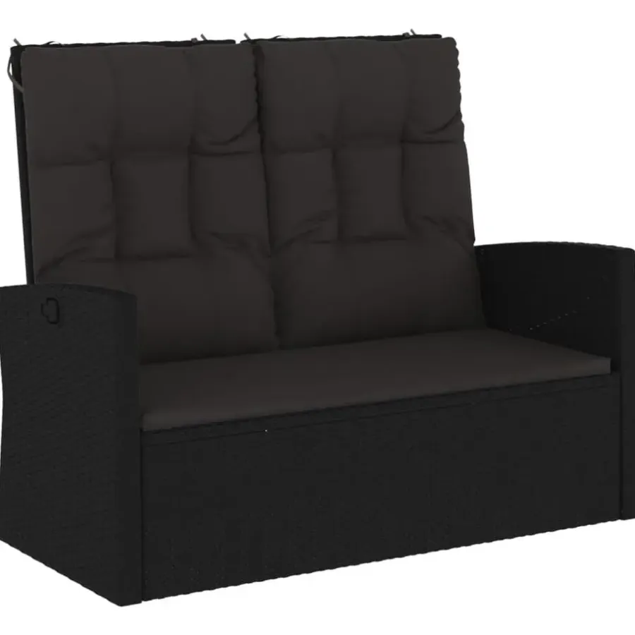 Loungebanken-vidaXL - Tuinbank - Zwart - Poly rattan - 118 cm - Verstelbaar - Met kussens
