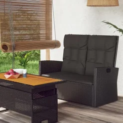 Loungebanken-vidaXL - Tuinbank - Zwart - Poly rattan - 118 cm - Verstelbaar - Met kussens